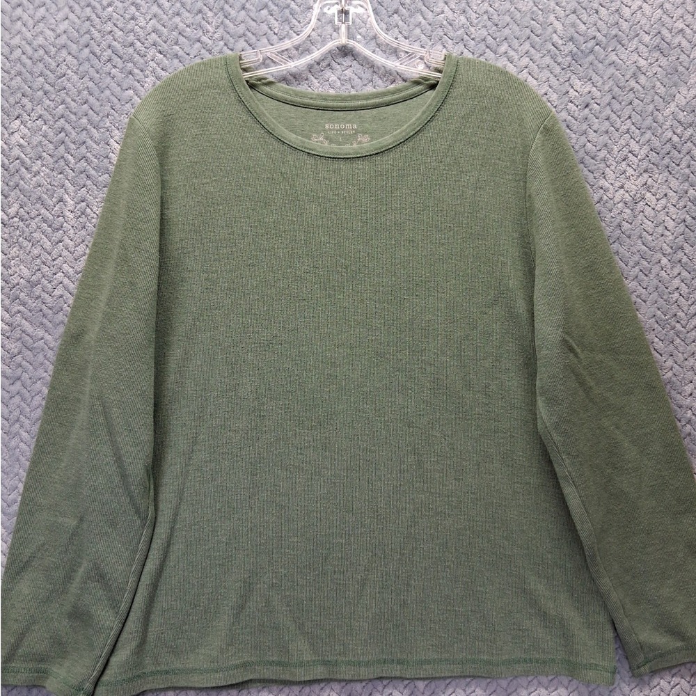 Sonoma Life Style Womens Large Green Waffle Knit Thermal Long Sleeve Shirt